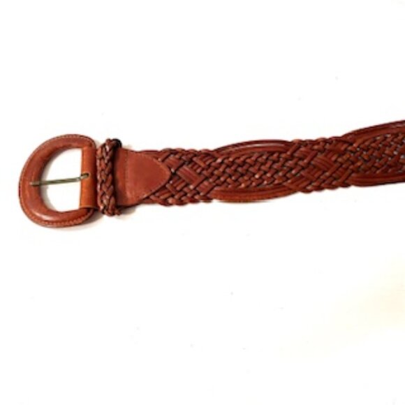 Express Women’s  Brown Woven Wide Leather Belt 93140 - M - Picture 4 of 5